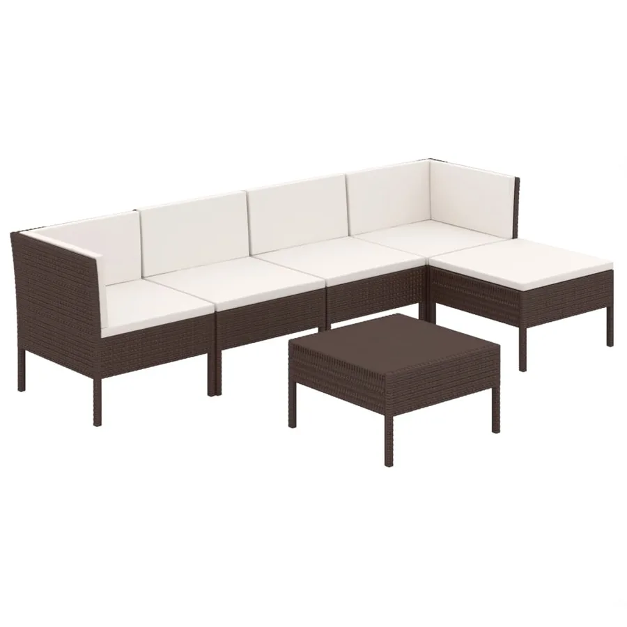 Salon de jardin 6 pcs avec coussins Résine tressée Marron - 2