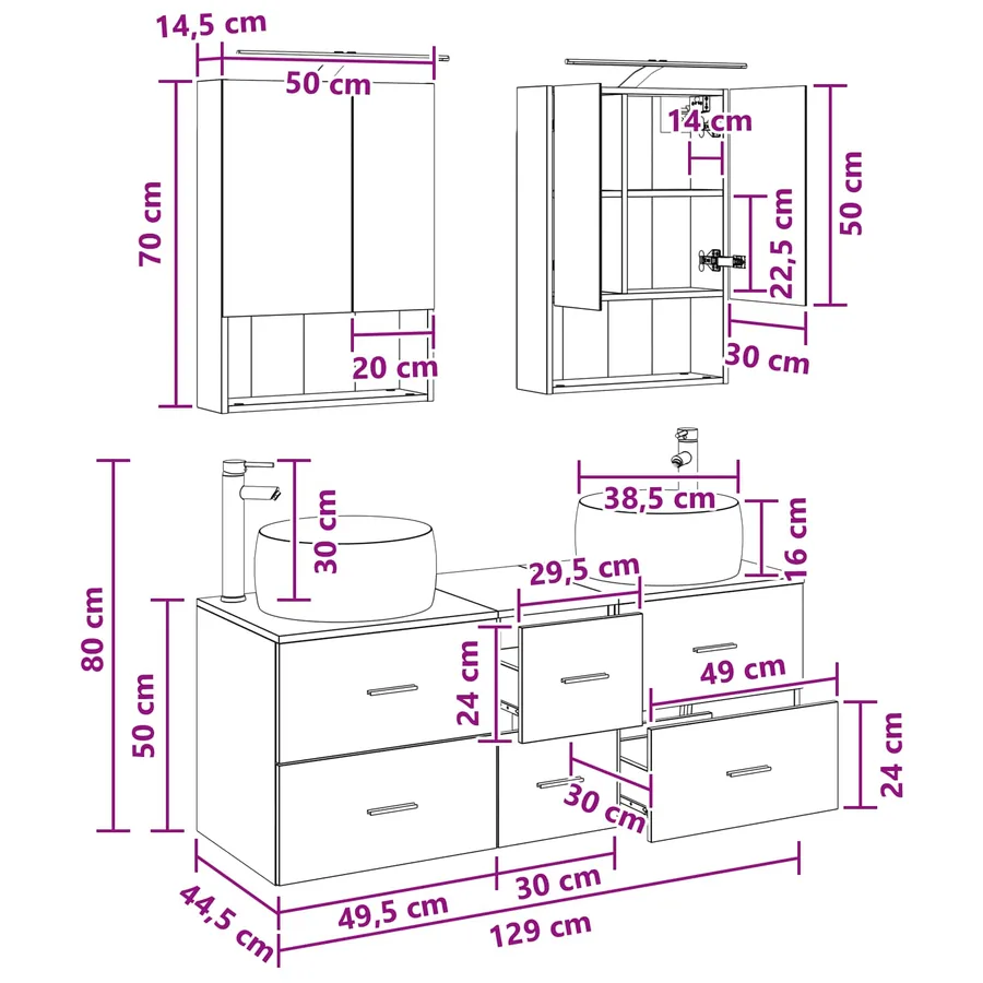 Ensemble de mobilier de salle de bain 5 pcs Chêne Sonoma - 15