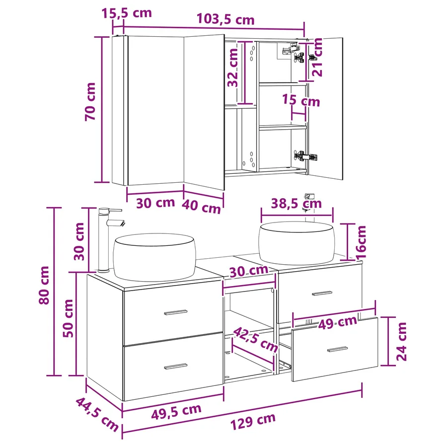 Ensemble de mobilier de salle de bain 4 pcs Bois ancien - 14