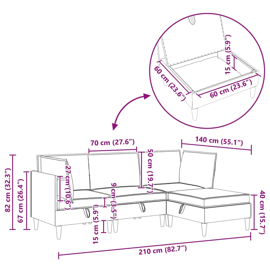 Canapé modulaire avec rangement 4 pcs Noir Tissu - 13