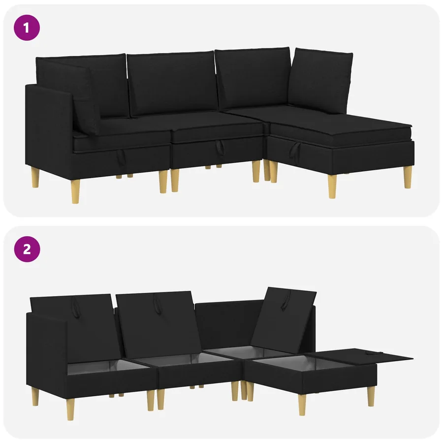 Canapé modulaire avec rangement 4 pcs Noir Tissu - 8