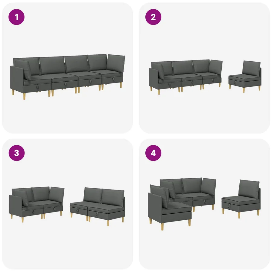 Canapé modulaire avec rangement 4 pcs Gris foncé Tissu - 10