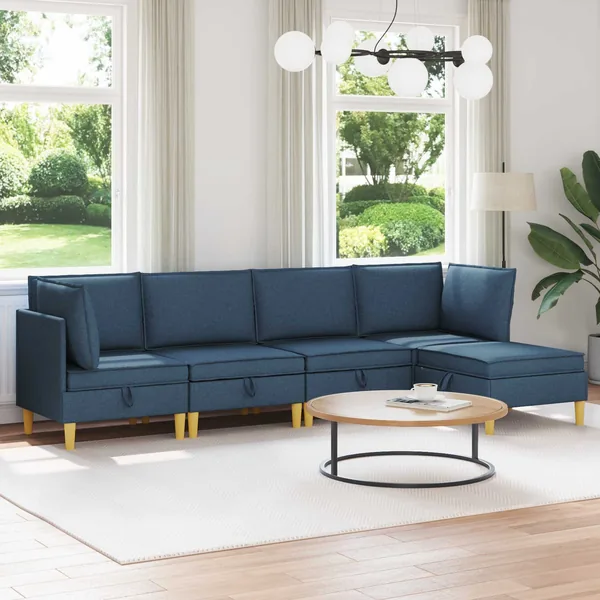 Canapé modulaire avec rangement 5 pcs Bleu Tissu