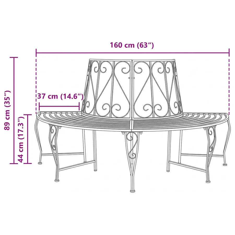 Banc d'Arbre 4-Nombre de places 160 x 80 x 89 cm Acier - 6