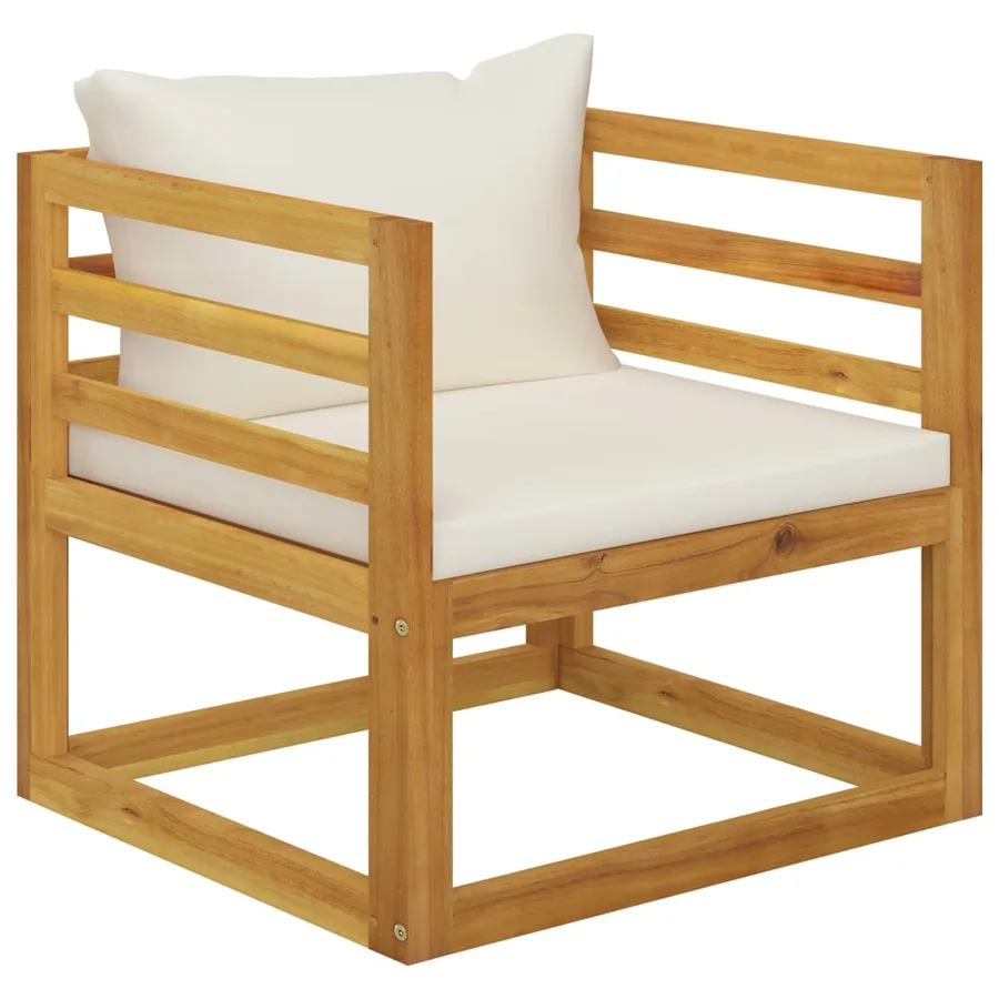 Salon de jardin 7 pcs avec coussin Crème Bois d'acacia solide - 16