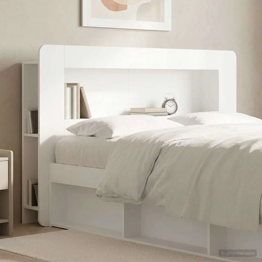 Cabinet de Tête de Lit avec stockage Blanc Bois d’ingénierie - 4