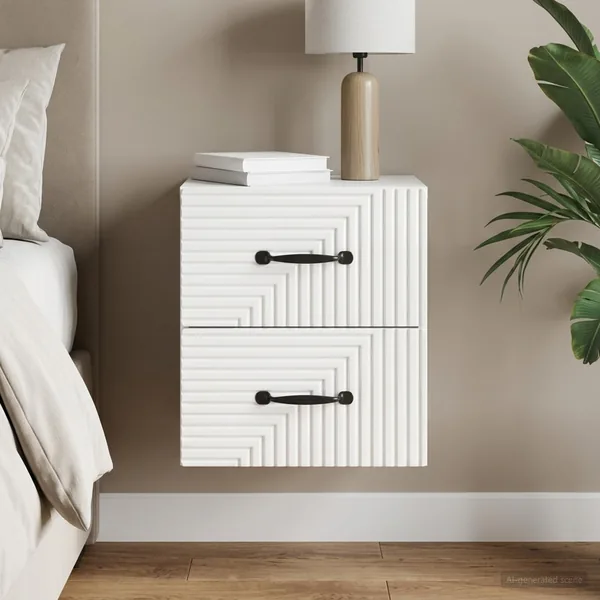 Cabinet de chevet mural Blanc brillant 34,5 x 33 x 40 cm