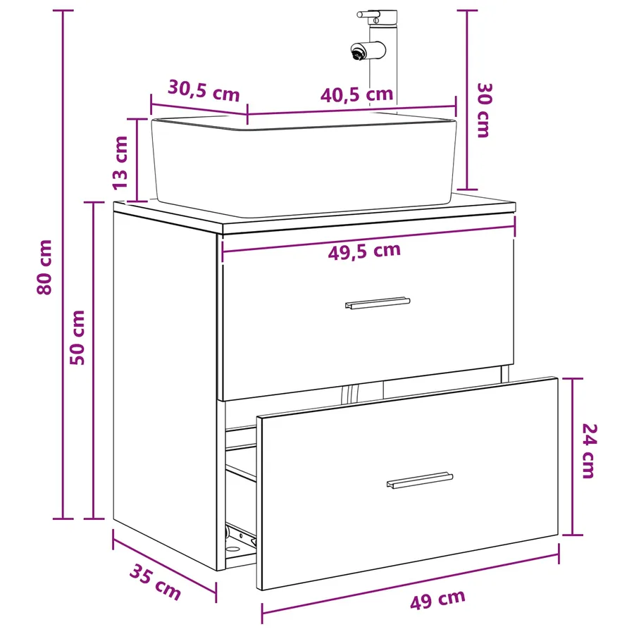 Vanité de lavabo mural Blanc 53 x 34,5 x 63 cm - 9