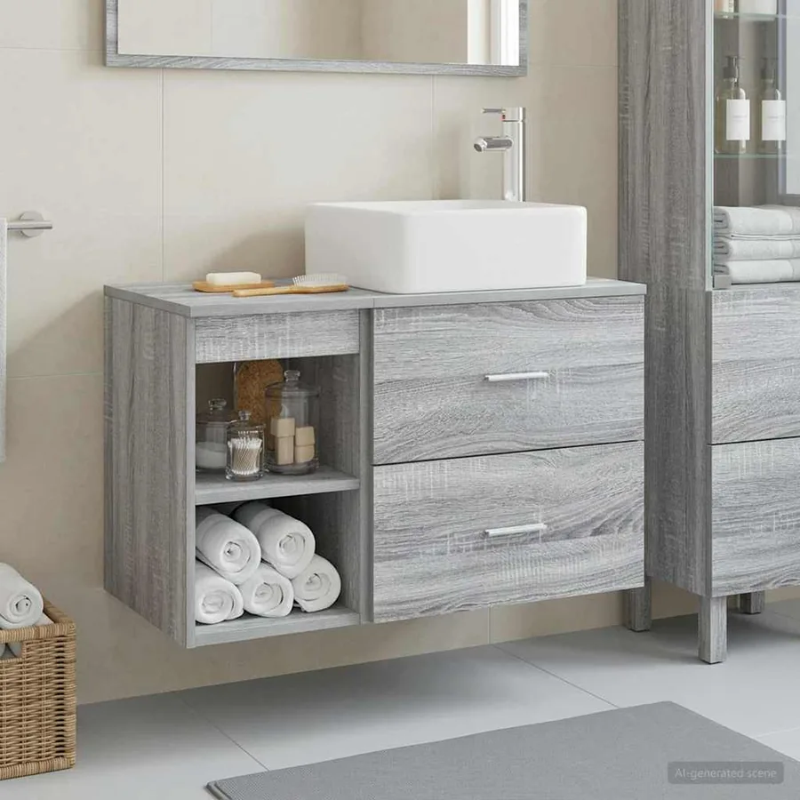 Ensemble de mobilier de salle de bain 2 pcs Sonoma gris