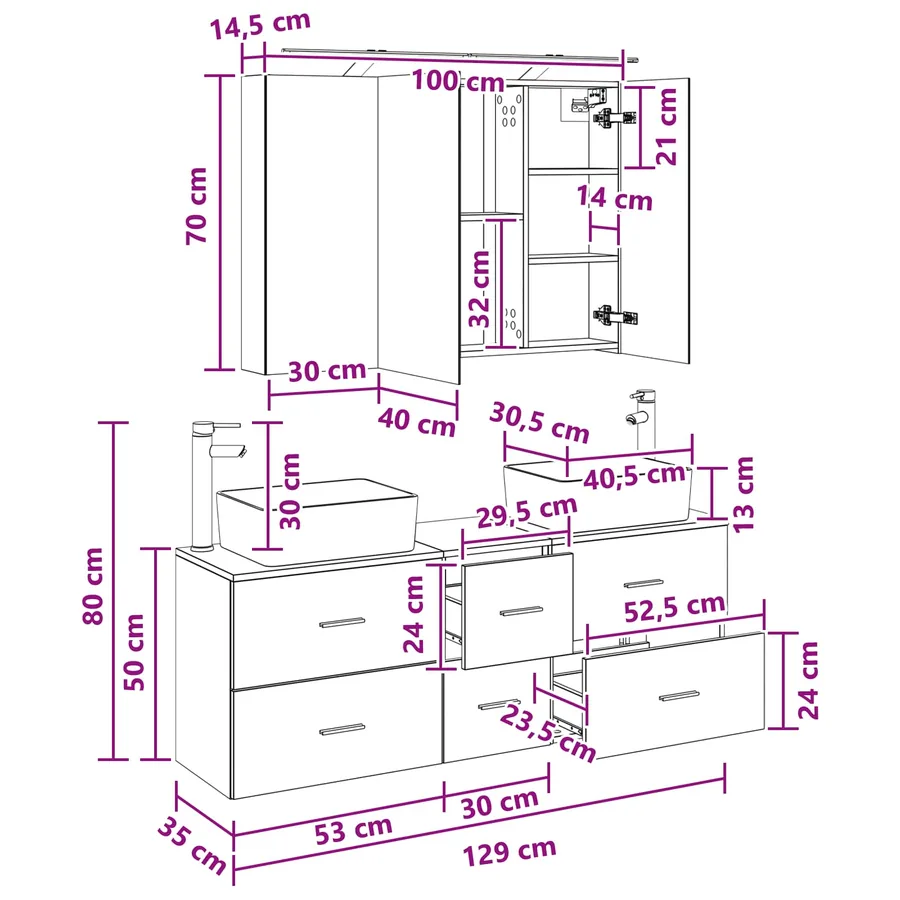 Ensemble de mobilier de salle de bain 4 pcs Gris béton - 14