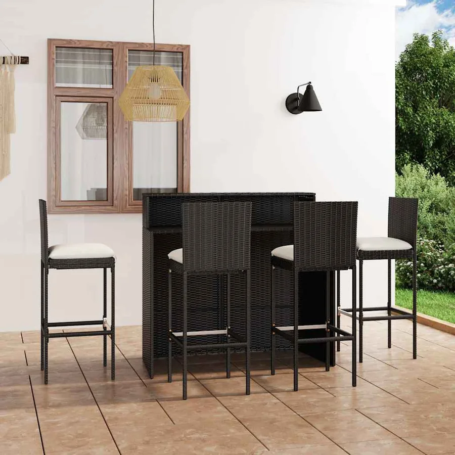 Ensemble de bar de jardin avec coussins 5 pcs Noir
