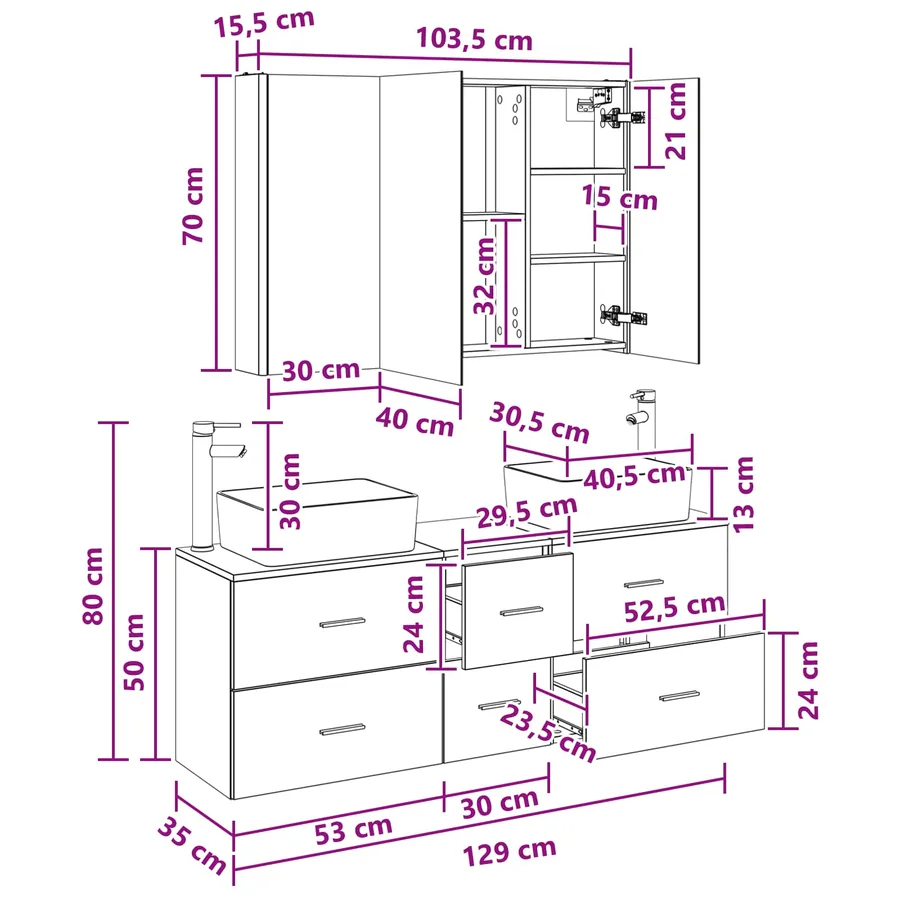 Ensemble de mobilier de salle de bain 4 pcs Chêne noir - 14