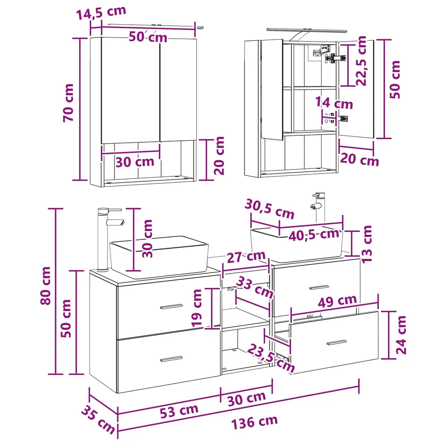 Ensemble de mobilier de salle de bain 5 pcs Bois ancien - 14