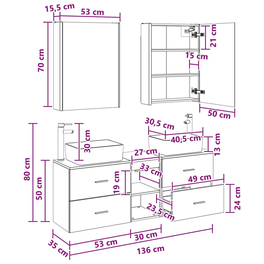Ensemble de mobilier de salle de bain 5 pcs Chêne fumé - 14