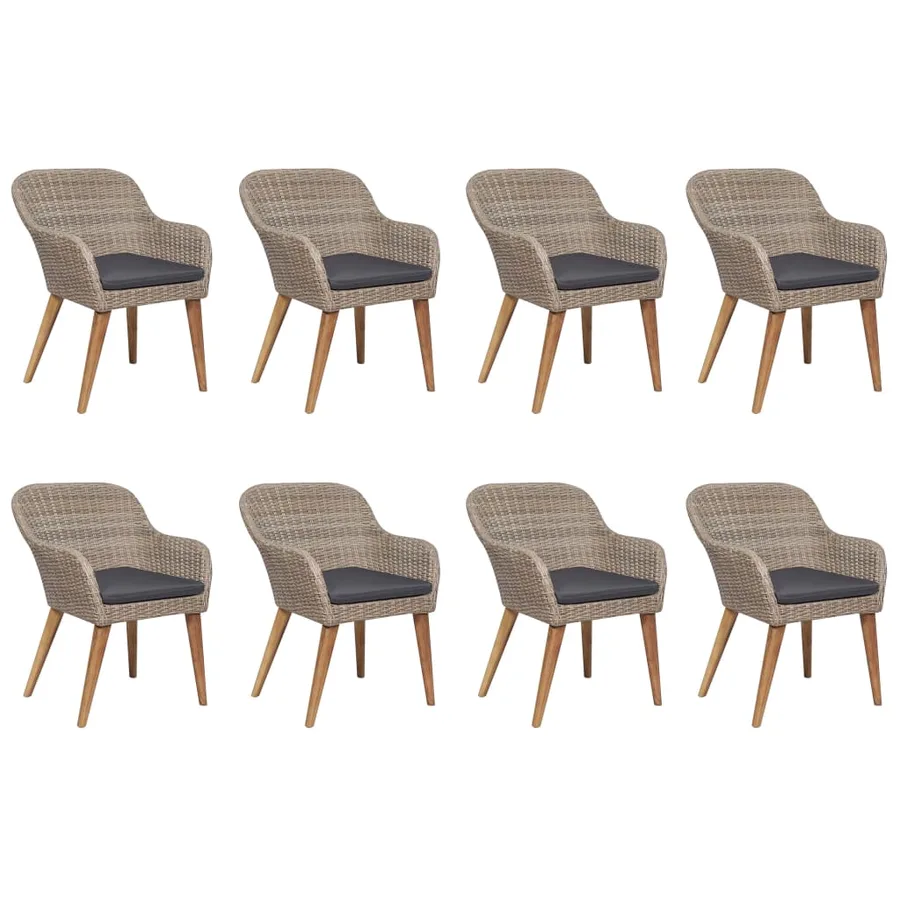 Ensemble à manger de jardin 9 pcs Résine tressée Marron - 3
