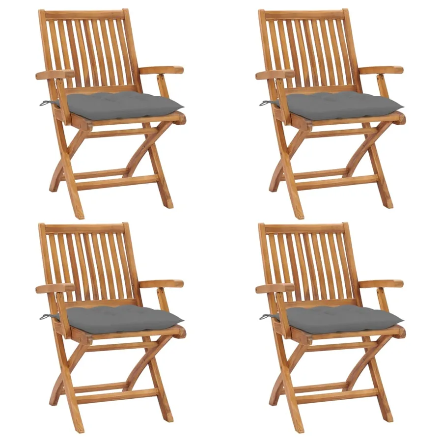 Chaises pliables de jardin avec coussins lot de 4 Teck solide
