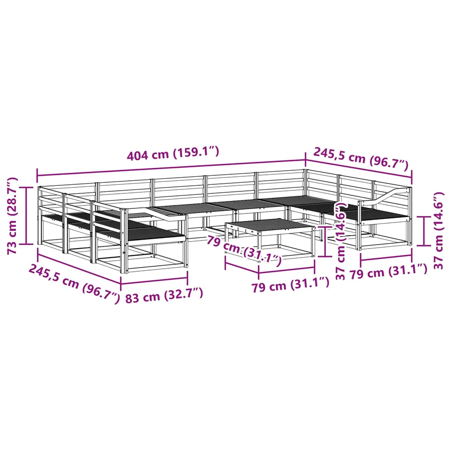 Ensemble de canapés d'extérieur 10 pcs Naturel - 11