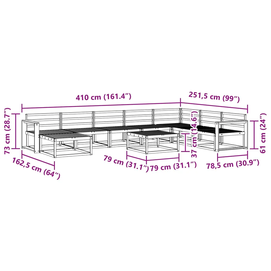 Ensemble de canapés d'extérieur 9 pcs Naturel - 11