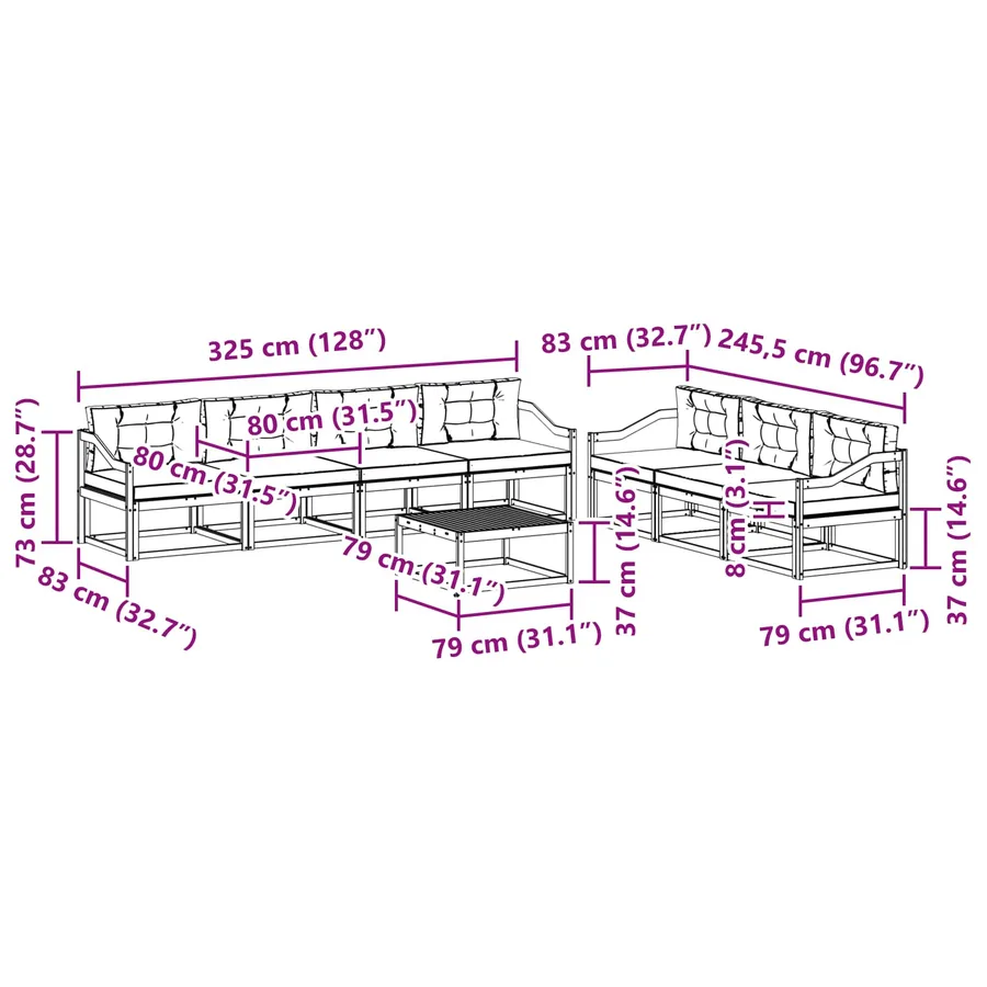 Ensemble de canapés d'extérieur 8 pcs Naturel et Crème - 9