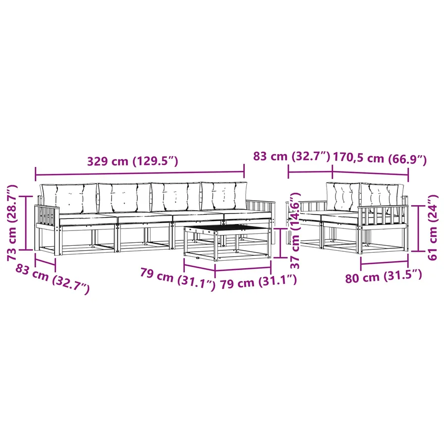 Ensemble de canapés d'extérieur 7 pcs Naturel et Crème - 10