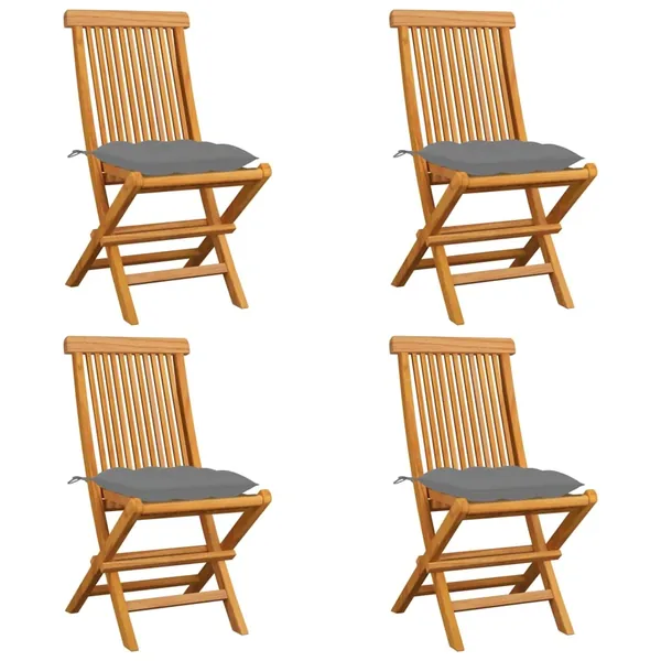 Chaises de jardin et coussins gris lot de 4 Bois de teck massif