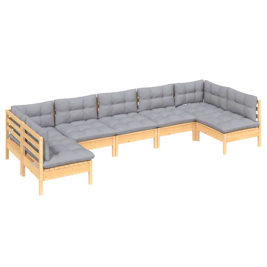 Salon de jardin 7 pcs avec coussins gris bois de pin massif - 3