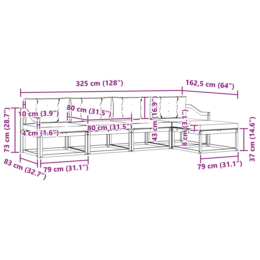 Ensemble de canapés d'extérieur 5 pcs Naturel et Anthracite - 8