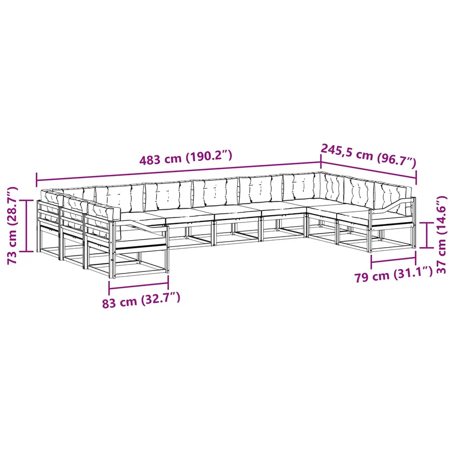 Ensemble de canapés d'extérieur 10 pcs Naturel et Anthracite - 10