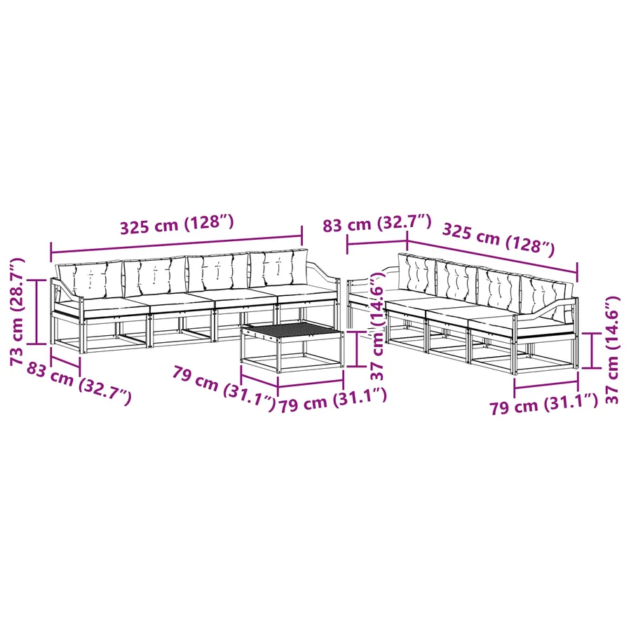 Ensemble de canapés d'extérieur 9 pcs Naturel et Anthracite - 10
