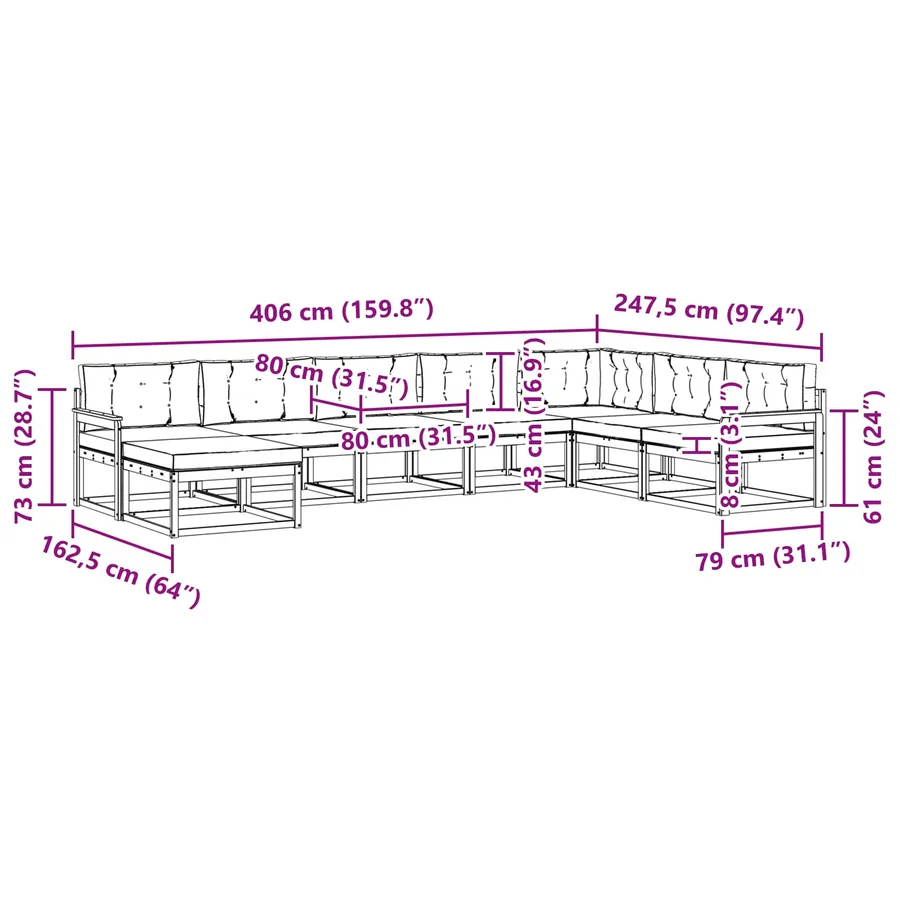 Ensemble de canapés d'extérieur 8 pcs Naturel et Anthracite - 9
