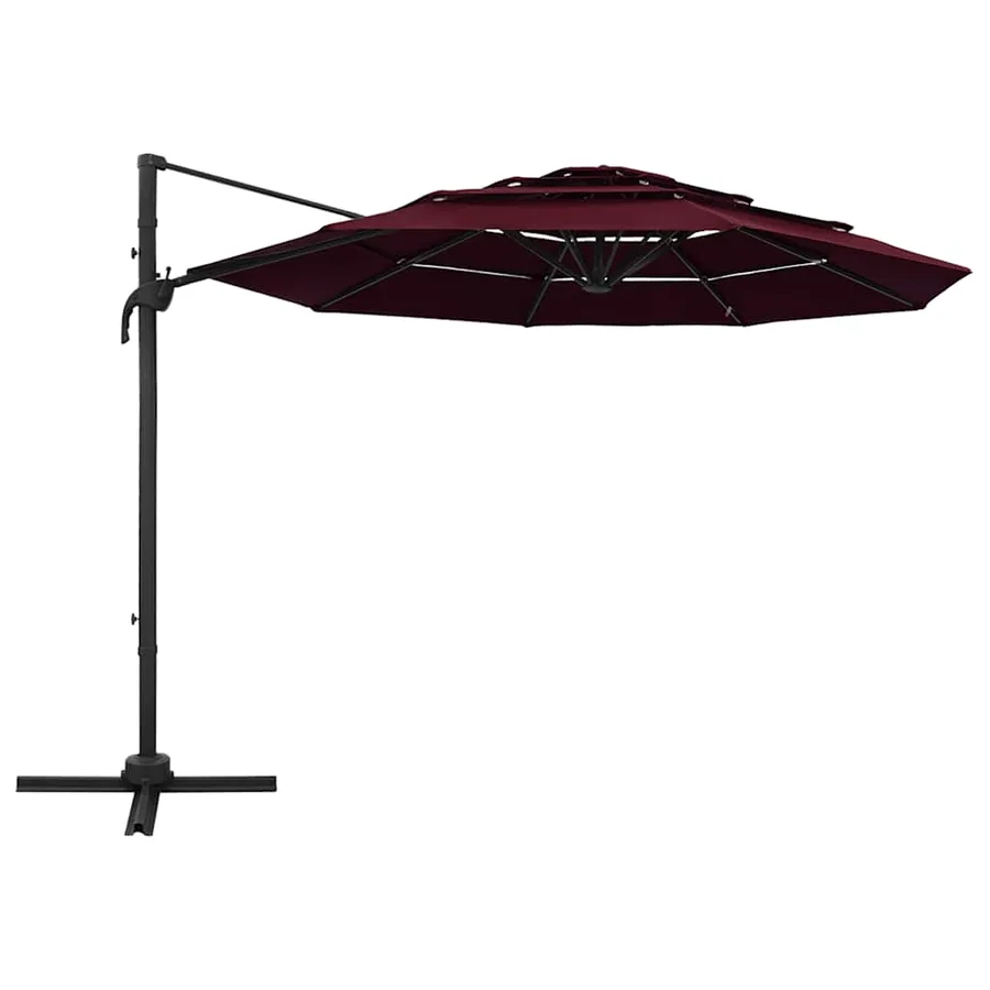 Parasol de jardin à 4 niveaux mât en aluminium rouge bordeaux - 2