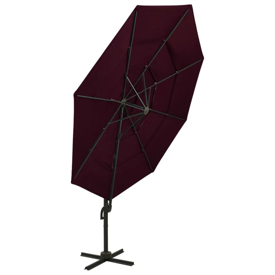 Parasol de jardin à 4 niveaux mât en aluminium rouge bordeaux - 3