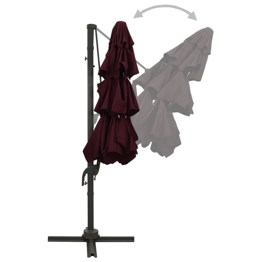 Parasol de jardin à 4 niveaux mât en aluminium rouge bordeaux - 5