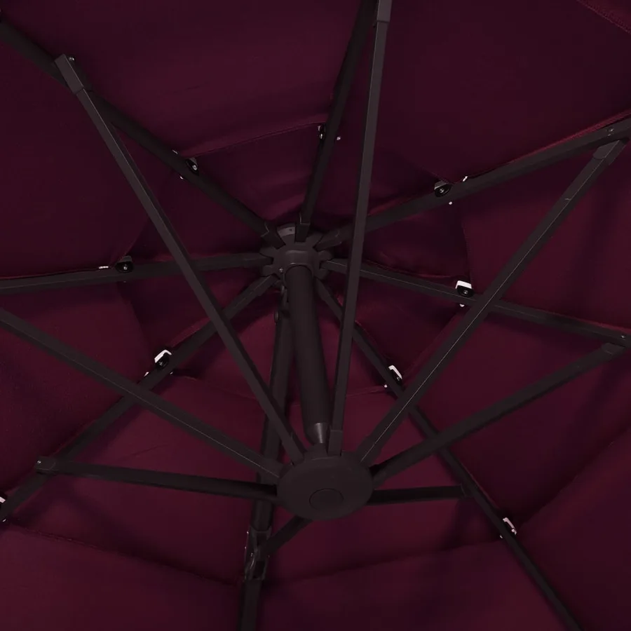 Parasol de jardin à 4 niveaux mât en aluminium rouge bordeaux - 6