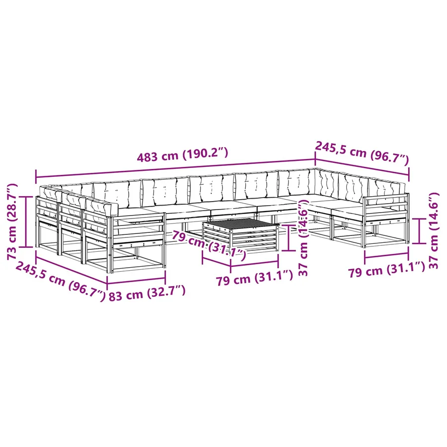 Ensemble de canapés d'extérieur 11 pcs Naturel et Anthracite - 11