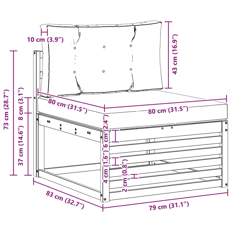 Sofa de milieu extérieur Bois d'Acacia Massif Blanc - 7