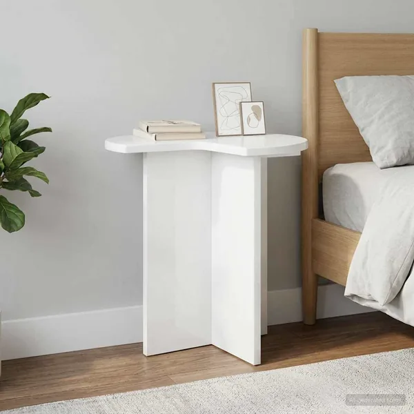 Table d'appoint avec stockage 2 pcs Blanc brillant Ø 39 x 38 cm
