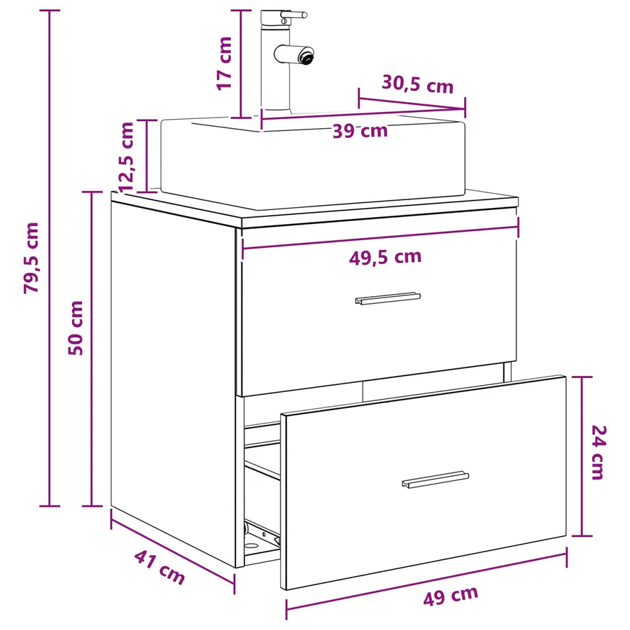 Vanité de lavabo mural Bois ancien 49,5 x 41 x 62,5 cm - 8