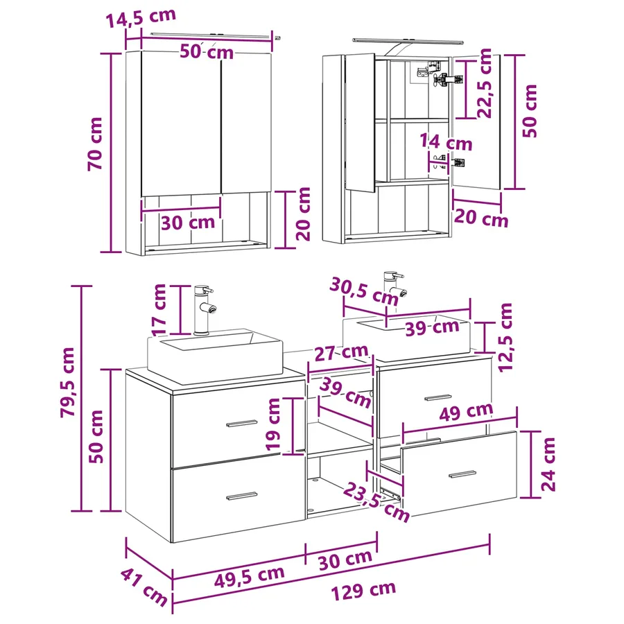 Ensemble de mobilier de salle de bain 5 pcs Bois ancien - 13