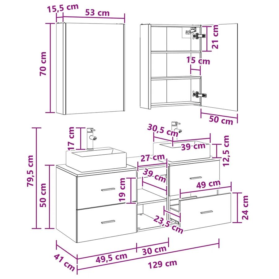 Ensemble de mobilier de salle de bain 5 pcs Bois ancien - 13