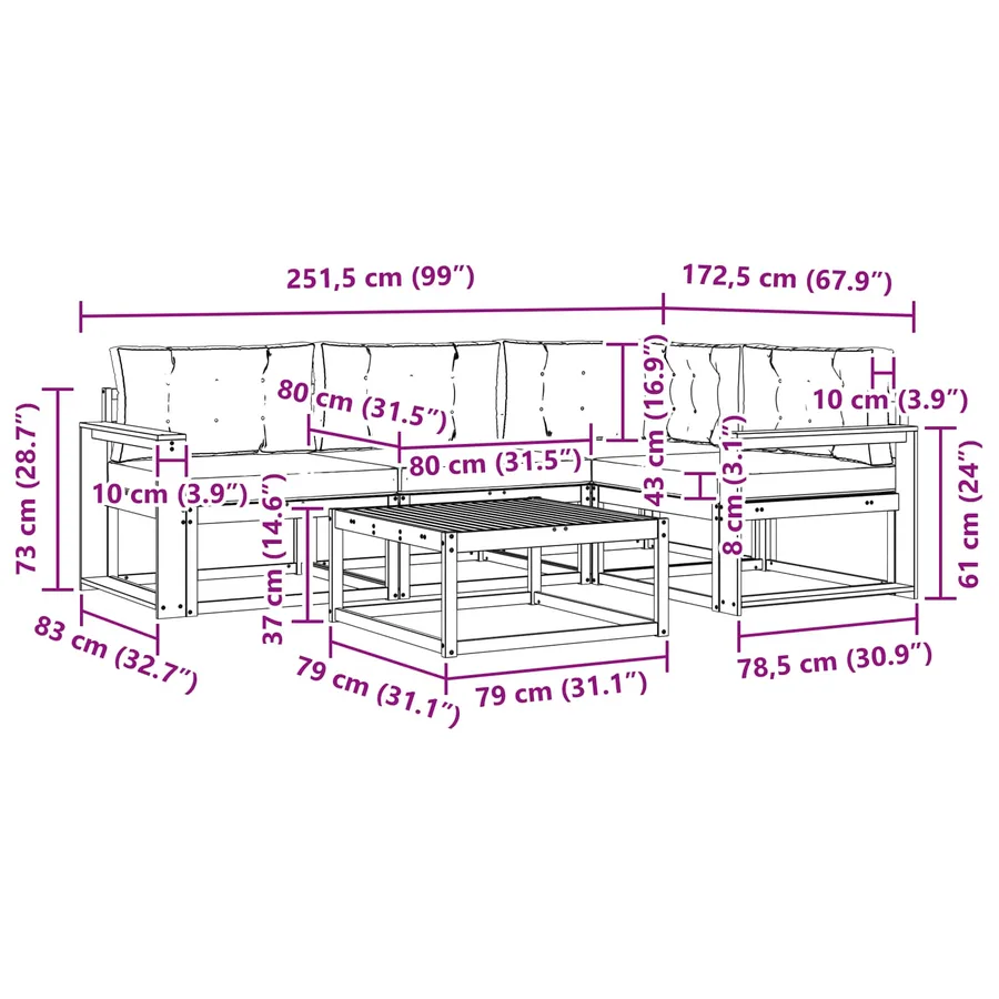 Ensemble de canapés d'extérieur 5 pcs Naturel et Anthracite - 10
