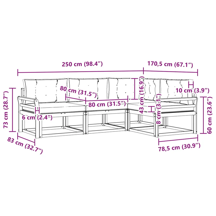 Ensemble de canapés d'extérieur 4 pcs Naturel et Anthracite - 9