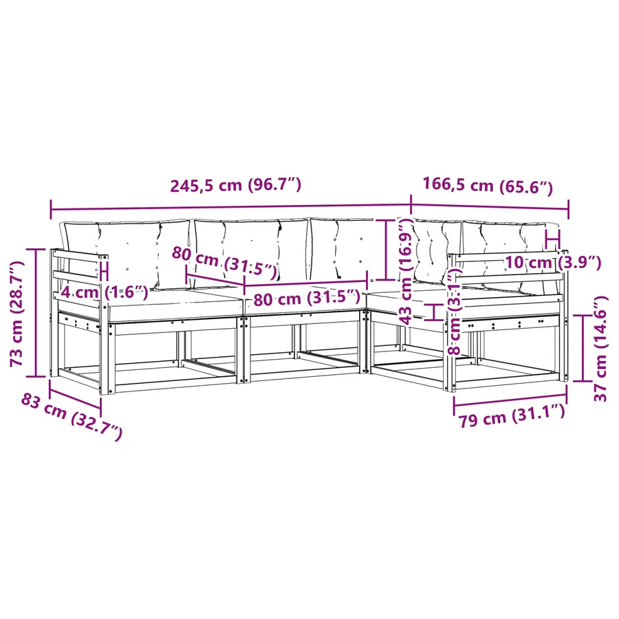 Ensemble de canapés d'extérieur 4 pcs Naturel et Anthracite - 9