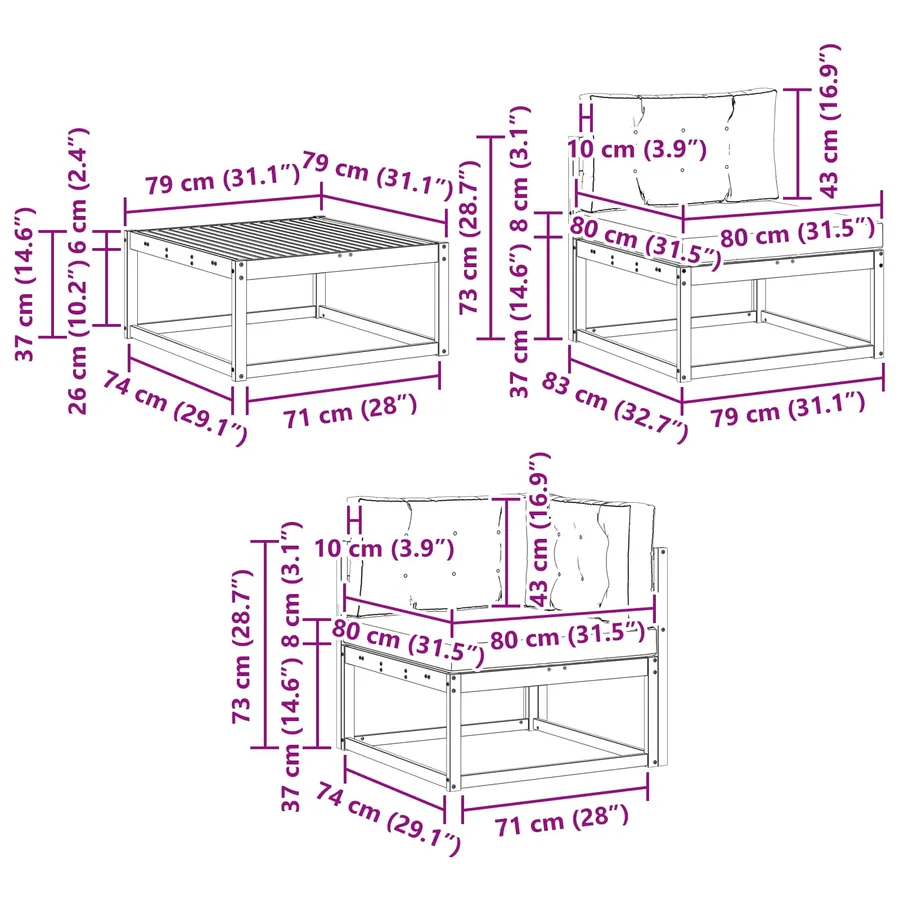 Ensemble de canapés d'extérieur 9 pcs Naturel et Anthracite - 12