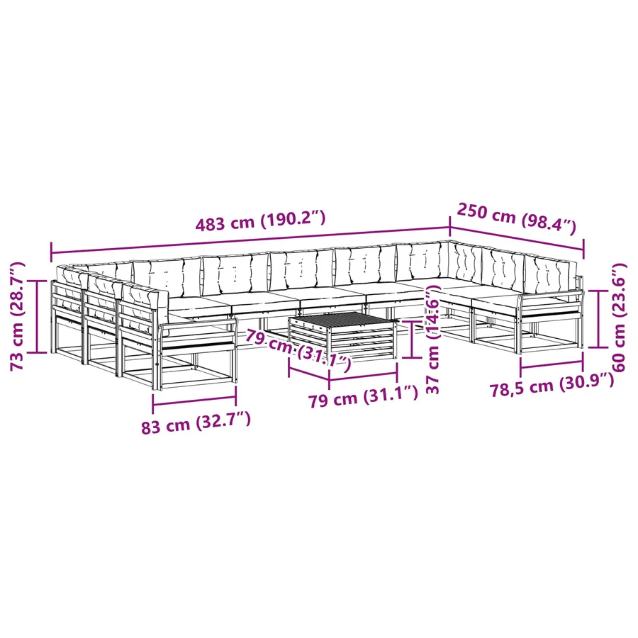 Ensemble de canapés d'extérieur 11 pcs Gris Naturel et Clair - 11
