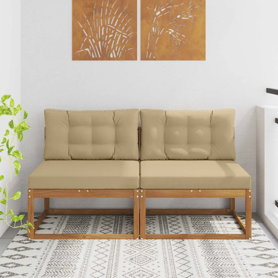 Sofa de milieu extérieur avec coussin 2 Pièce Naturel