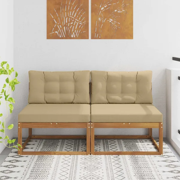 Sofa de milieu extérieur avec coussin 2 Pièce Naturel