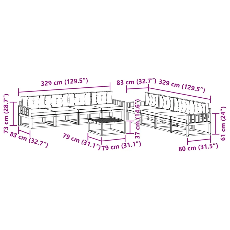 Ensemble de canapés d'extérieur 9 pcs Gris Naturel et Clair - 10