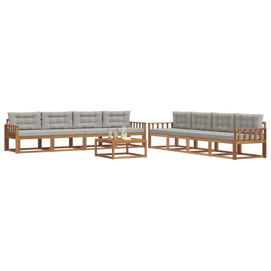 Ensemble de canapés d'extérieur 9 pcs Gris Naturel et Clair - 3