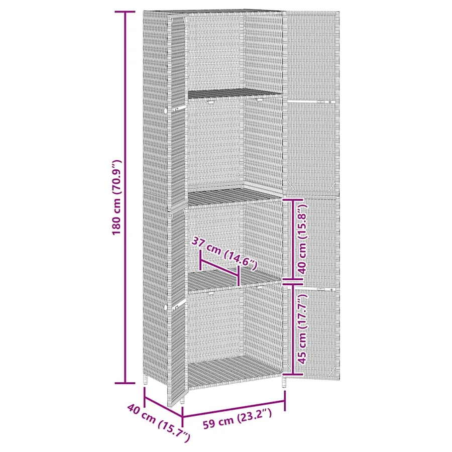 Armoire de rangement de jardin Noir 59x40x180 cm Résine tressée - 11